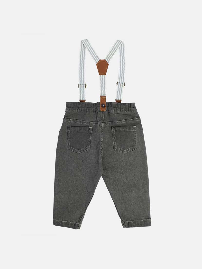boys solid mid rise slim fit jean with suspender - 22106615 -  Standard Image - 1
