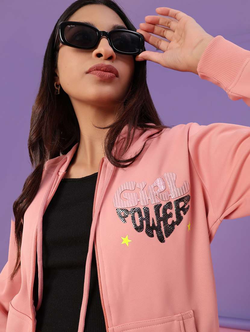 women typographic long sleeve hooded sweatshirt - 22107082 -  Standard Image - 4