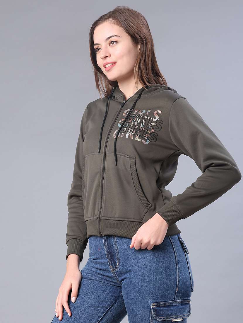 women typographic long sleeve hooded sweatshirt - 22107083 -  Standard Image - 1