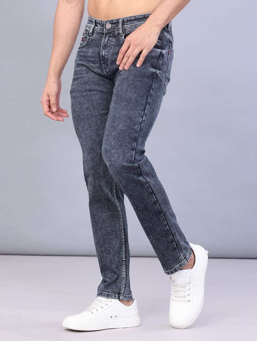 men washed mid rise full length slim fit jeans - 22107142 -  Standard Image - 1