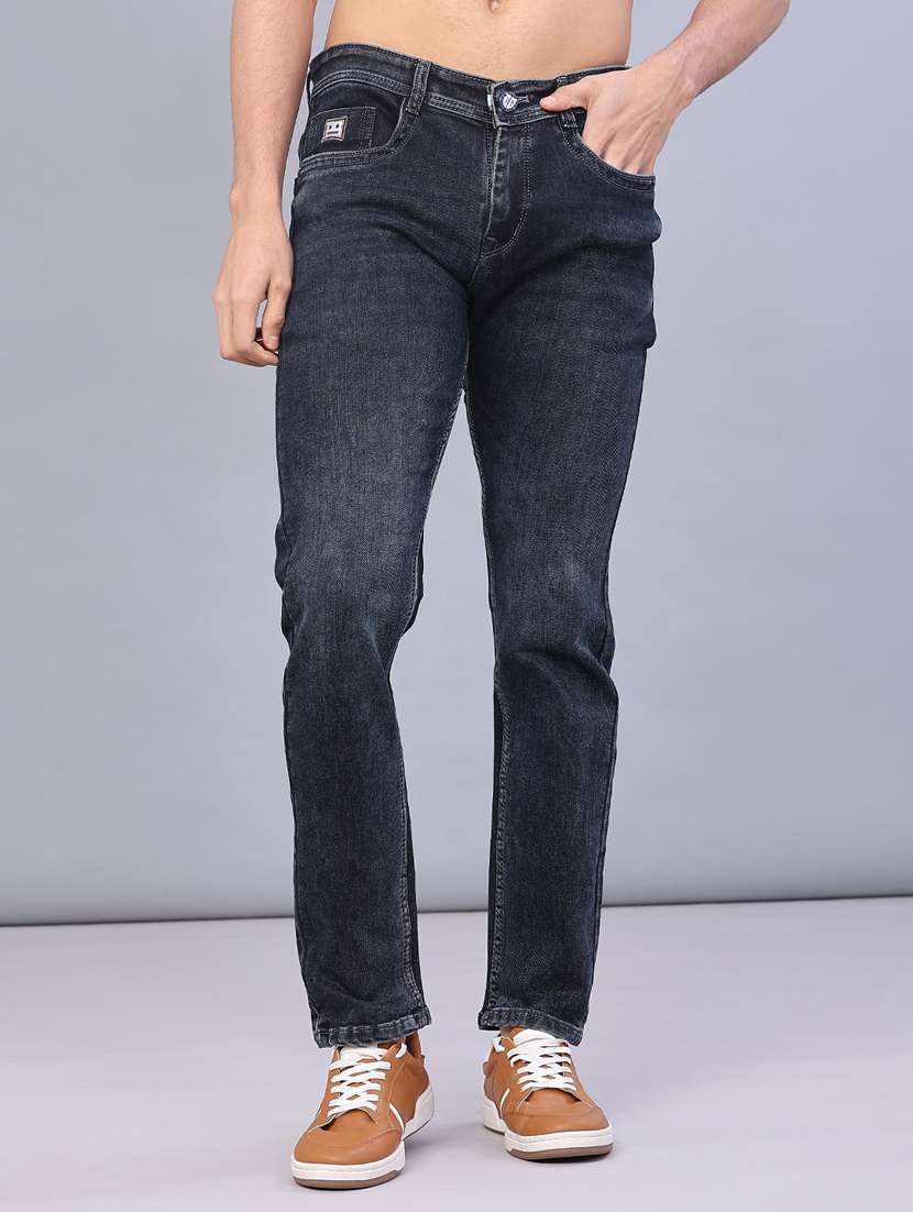 men washed mid rise full length slim fit jeans