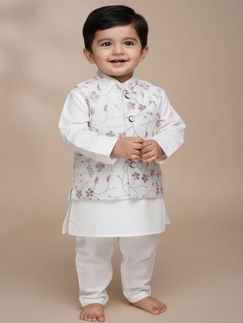 boys embroidered kurta and pyjama set with jacket - 22107206 -  Standard Image - 1