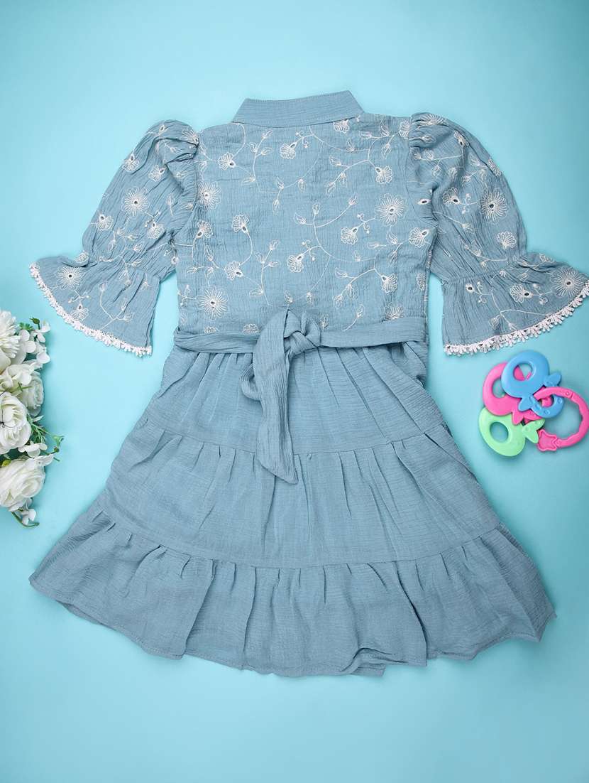 girls embroidered puff sleeve tiered dress - 22107302 -  Standard Image - 1