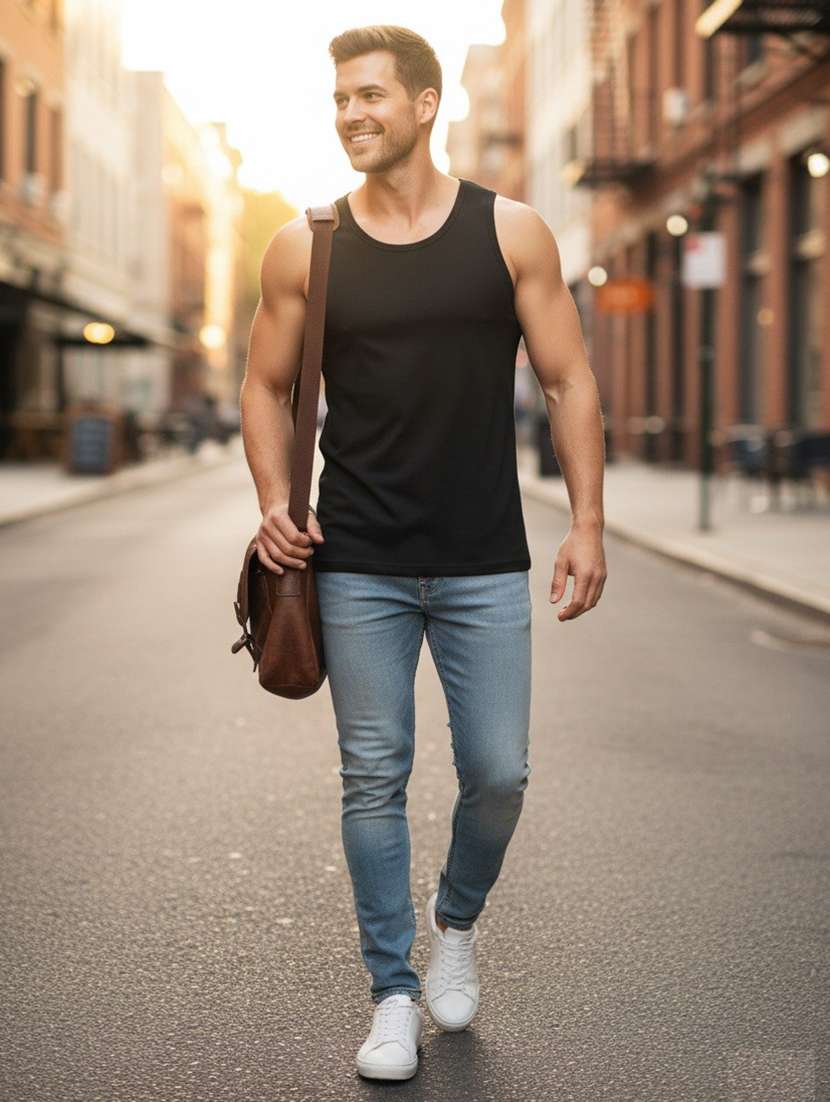 men solid sleeveless vest - 22107371 - Standard Image - 4