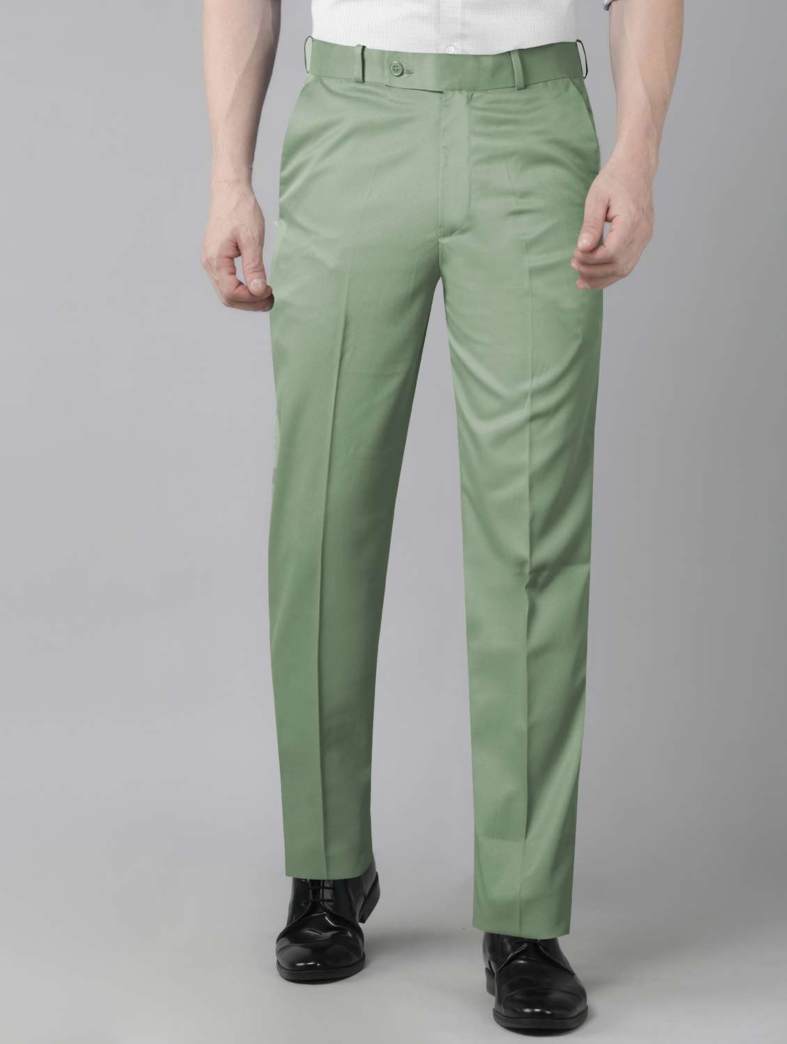 men solid mid rise flat front formal trouser