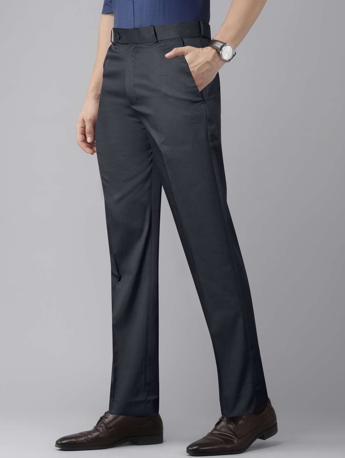 men solid mid rise flat front formal trouser - 22107380 -  Standard Image - 1