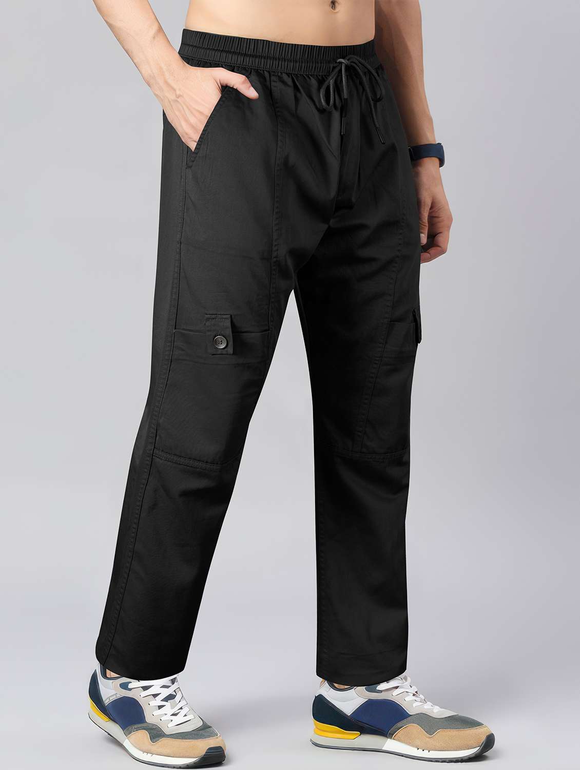 men solid mid rise regular fit cargo - 22107381 -  Standard Image - 1