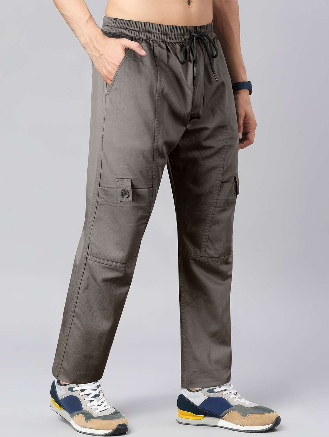 men solid mid rise regular fit cargo - 22107383 -  Standard Image - 1