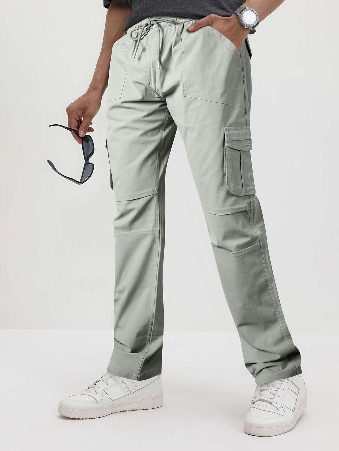 men solid mid rise regular fit cargo - 22107388 -  Standard Image - 1