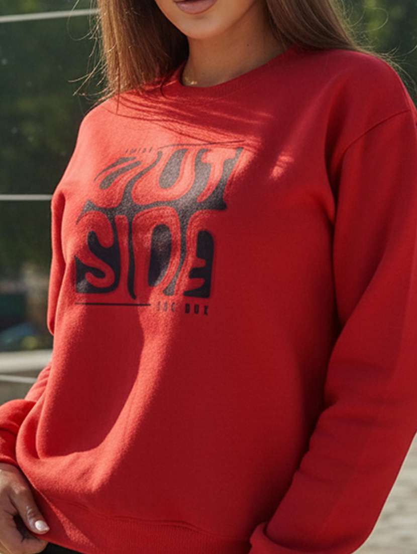 red fleece plain sweatshirt - 22107426 -  Standard Image - 4