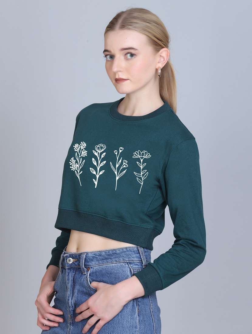 women printed long sleeve cropped sweatshirt - 22107444 -  Standard Image - 1