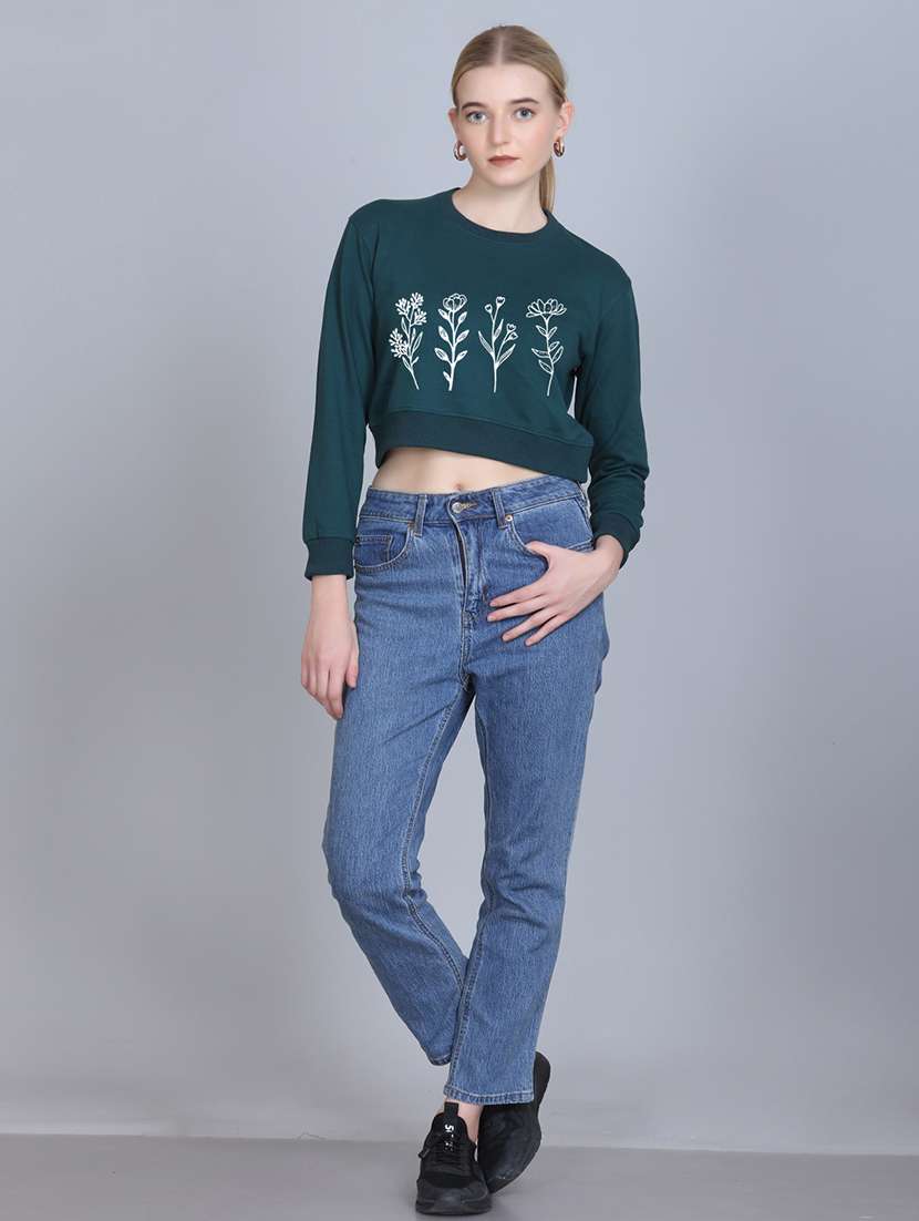 women printed long sleeve cropped sweatshirt - 22107444 -  Standard Image - 4