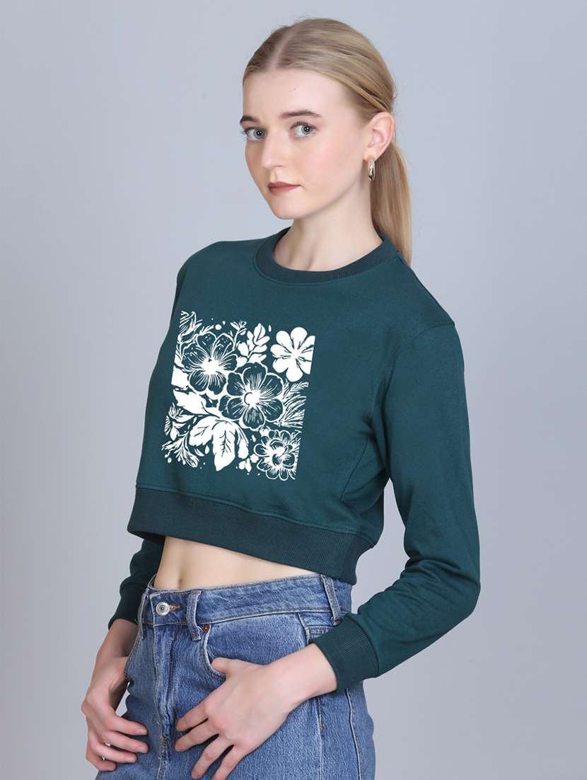 women printed long sleeve cropped sweatshirt - 22107445 -  Standard Image - 1