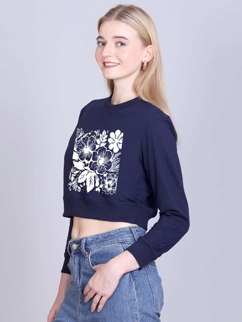 women printed long sleeve cropped sweatshirt - 22107449 -  Standard Image - 1