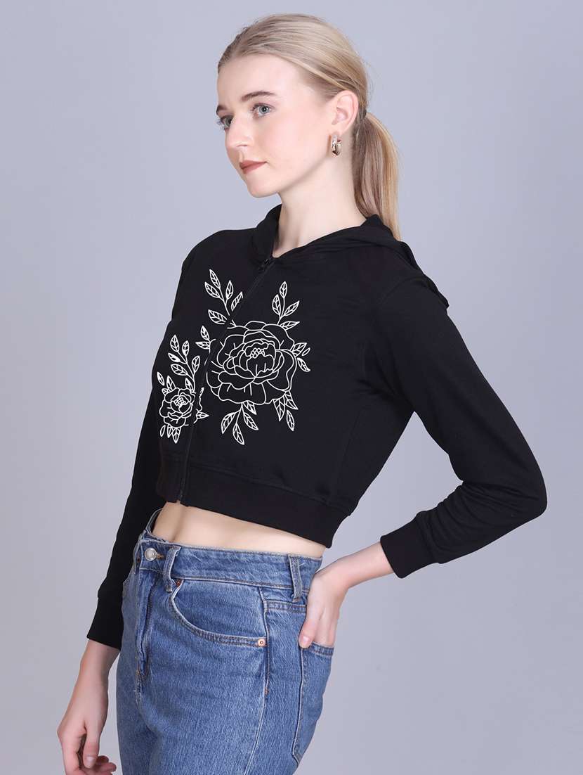 women long sleeve cropped hooded sweatshirt - 22107458 -  Standard Image - 1