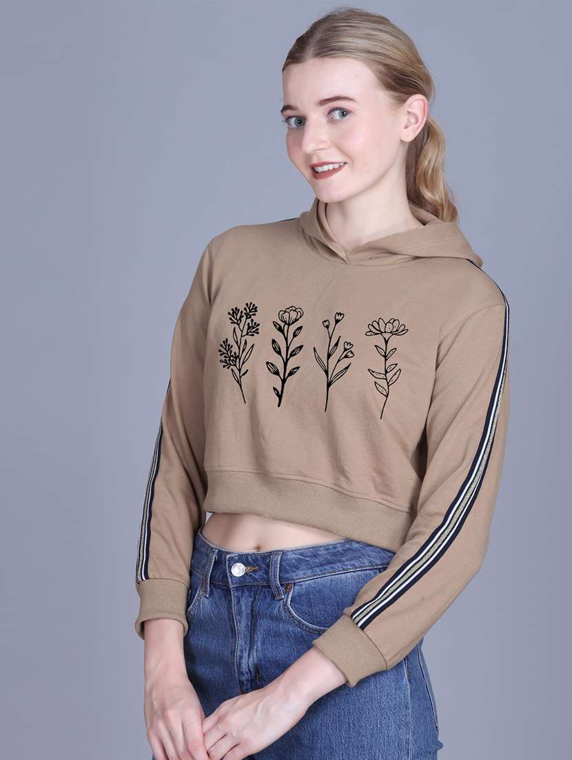 women long sleeve cropped hooded sweatshirt - 22107476 -  Standard Image - 1