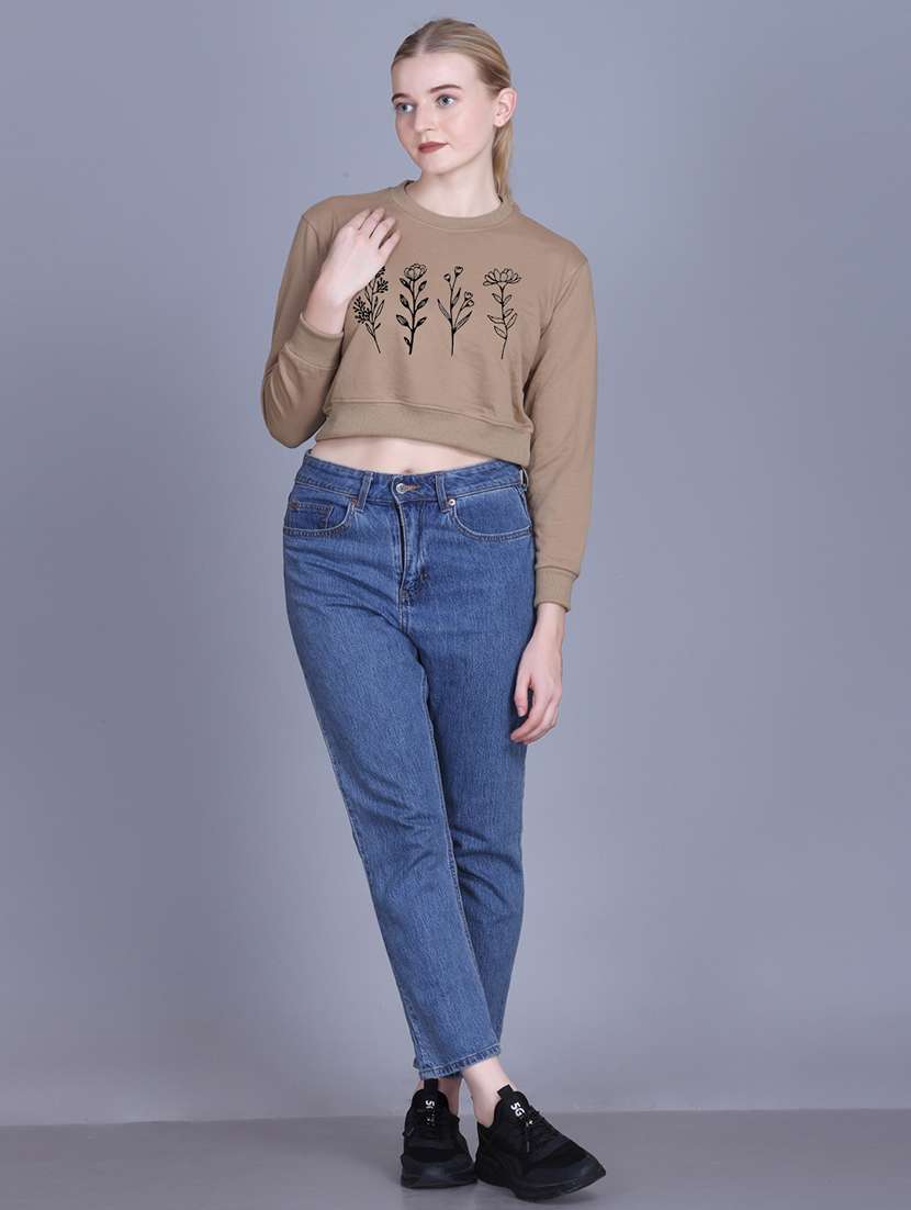 women printed long sleeve crop sweatshirt - 22107481 -  Standard Image - 4
