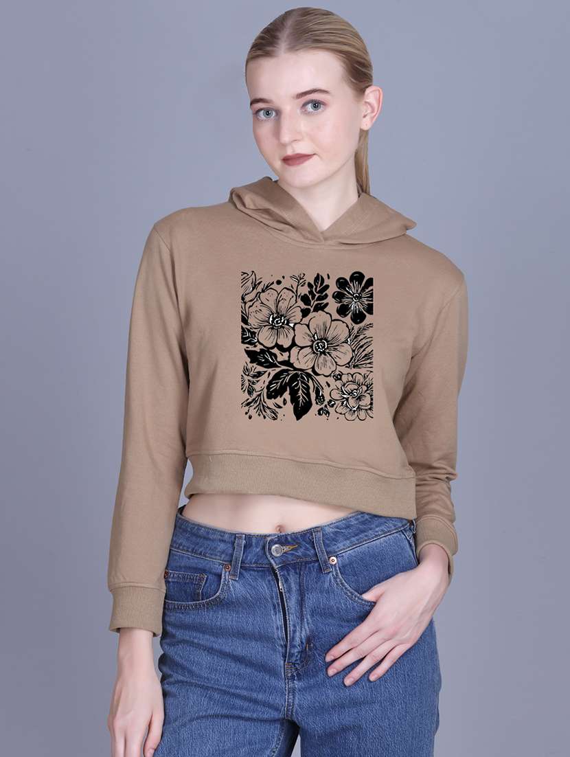 women long sleeve cropped hooded sweatshirt