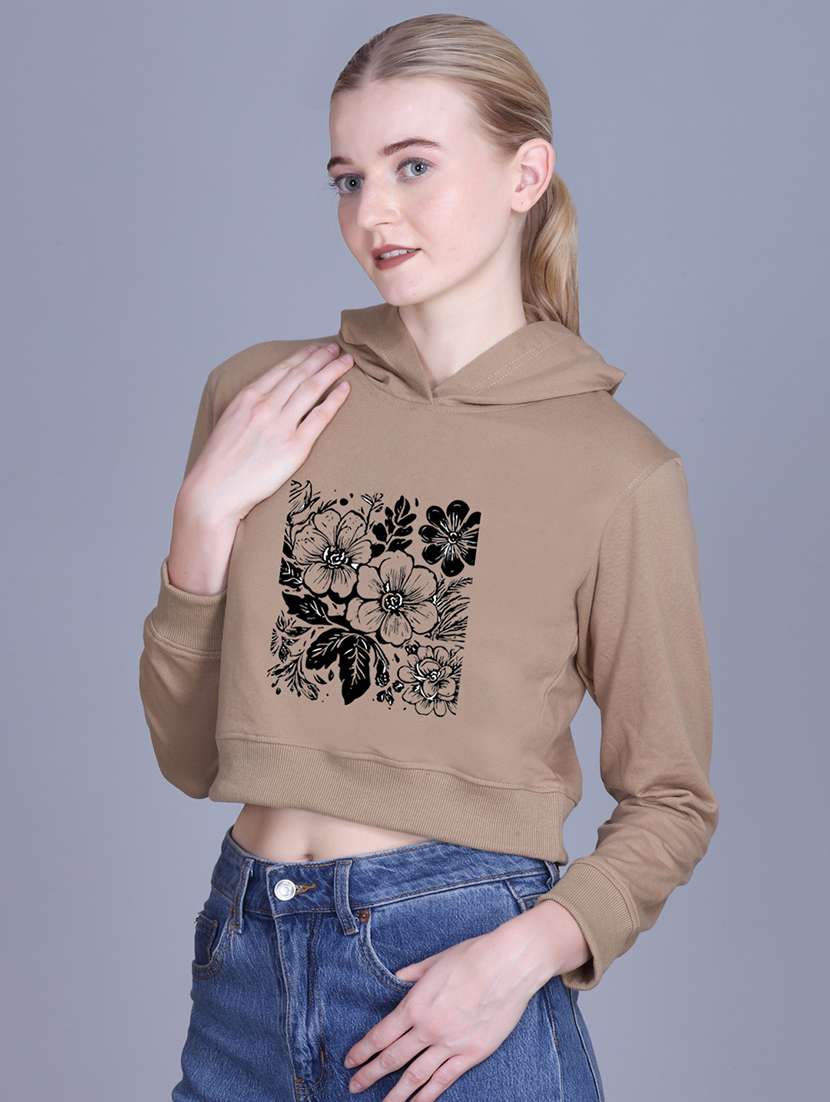 women long sleeve cropped hooded sweatshirt - 22107487 -  Standard Image - 1