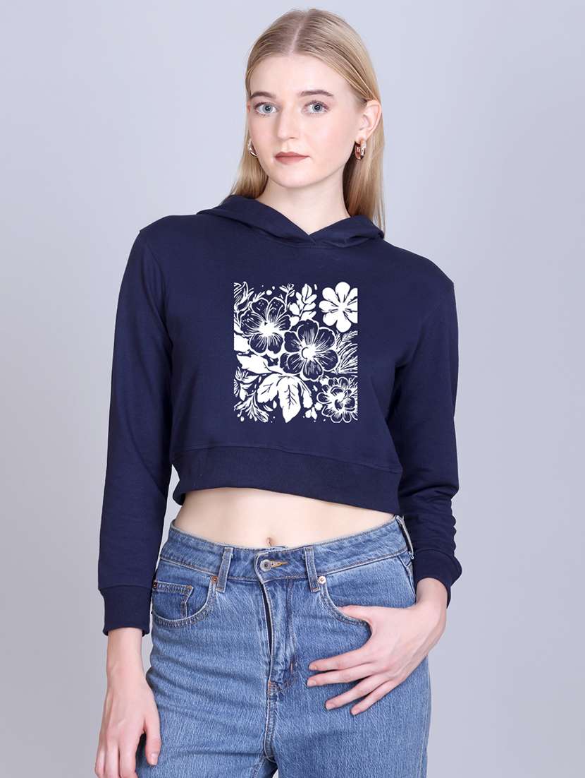 women long sleeve cropped hooded sweatshirt