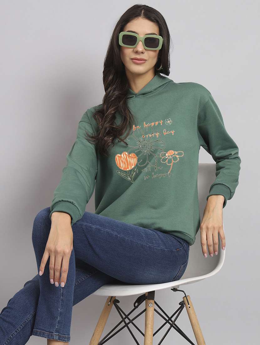 women printed long sleeve hooded sweatshirt - 22107508 -  Standard Image - 1