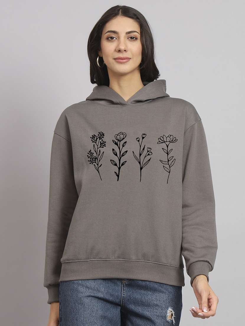 women printed long sleeve hooded sweatshirt