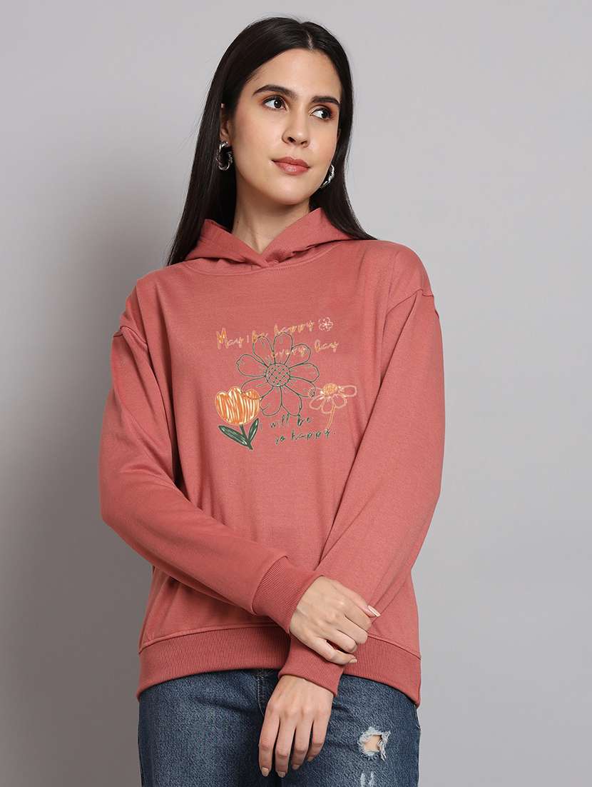 women printed long sleeve hooded sweatshirt