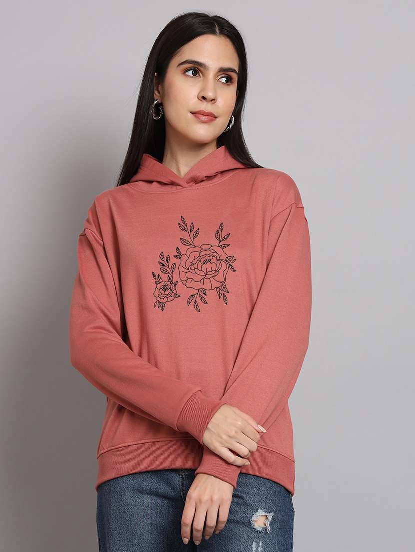 women printed long sleeve hooded sweatshirt