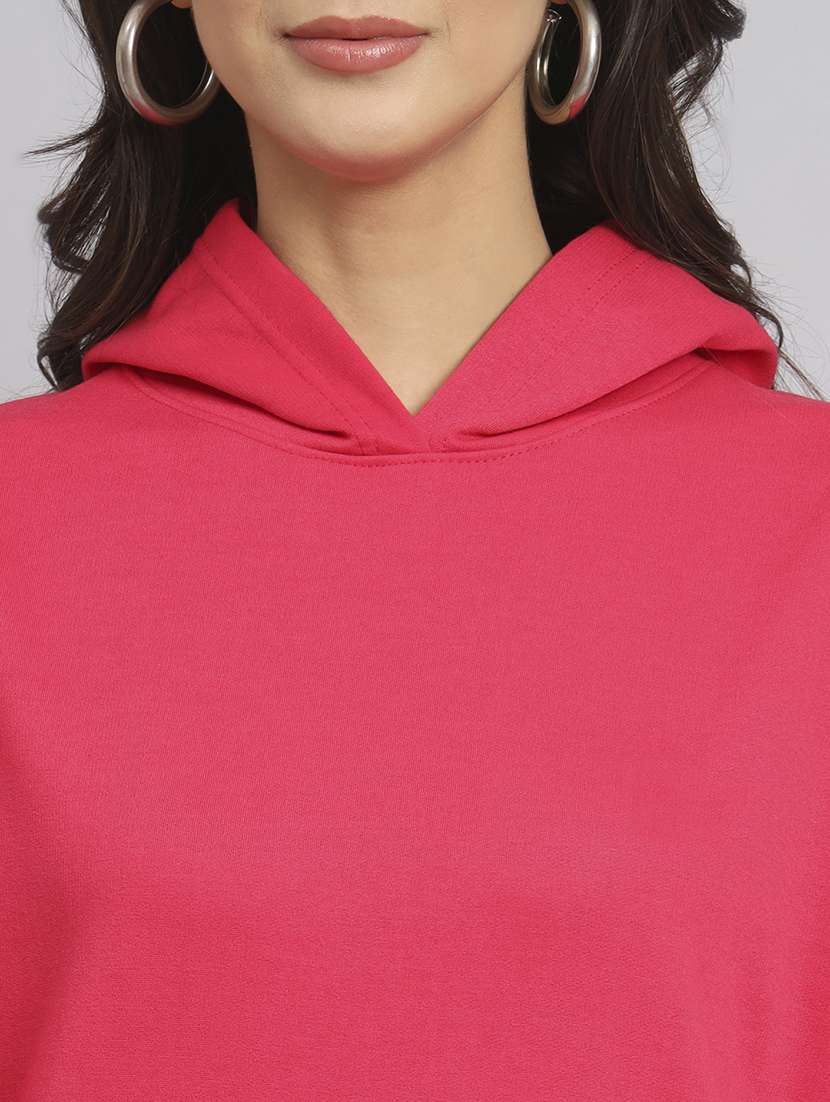 women solid long sleeve hooded sweatshirt - 22107571 -  Standard Image - 4