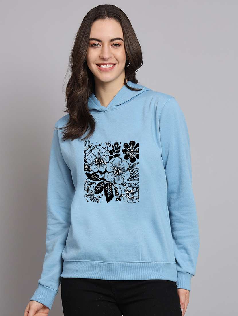 women printed long sleeve hooded sweatshirt
