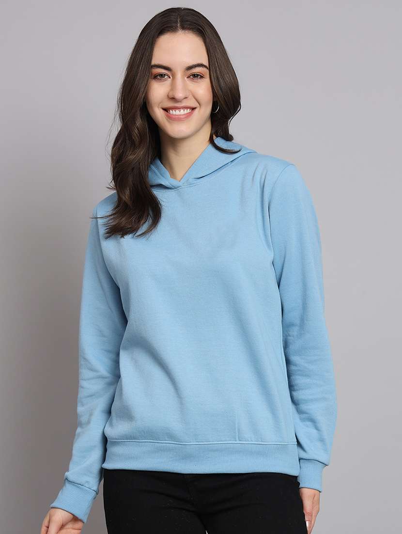 women solid long sleeve hooded sweatshirt