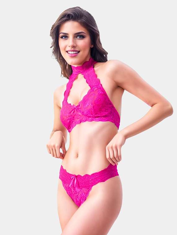 women solid laec bralette and panty set - 22107588 -  Standard Image - 1