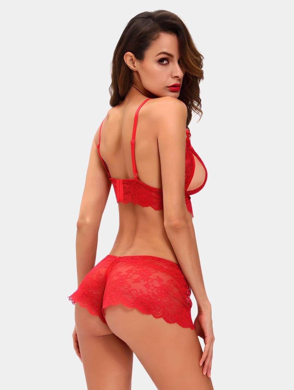 women solid laec bralette and boy shorts set - 22107590 -  Standard Image - 1