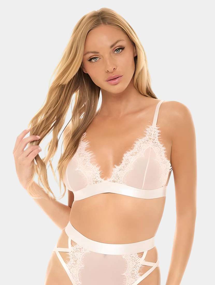 women solid lace bralette and panty set - 22107591 -  Standard Image - 1