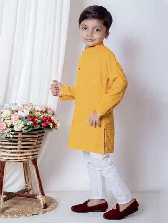 boys embroidered long sleeve kurta and pyjama set - 22107620 -  Standard Image - 1