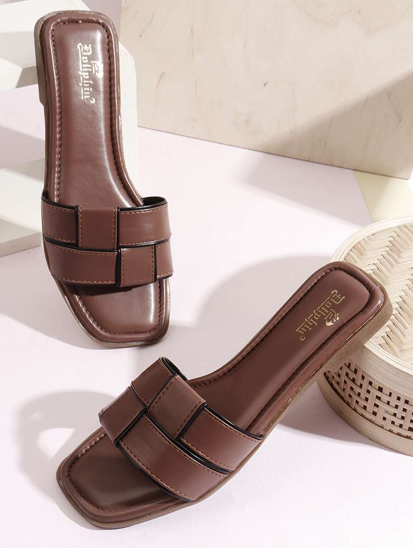 women solid slip on flat sandal