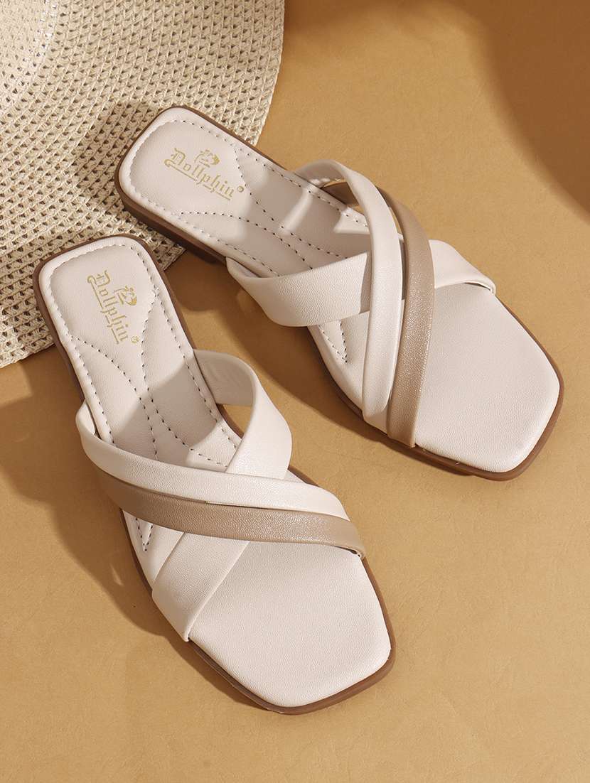 women solid slip on flat sandal