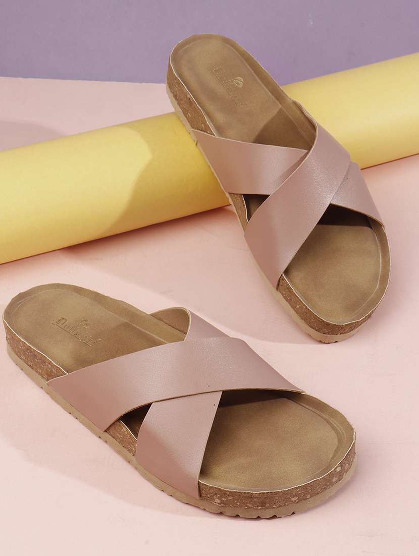women solid slip on flat sandal