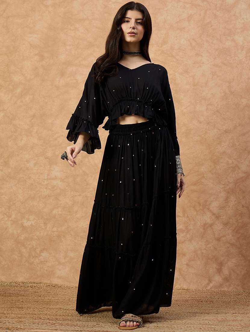 women solid with work skirt & top ethnic co-ord set - 22107692 -  Standard Image - 1