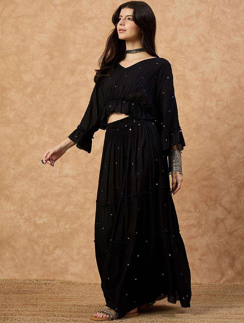 women solid with work skirt & top ethnic co-ord set - 22107692 -  Standard Image - 4