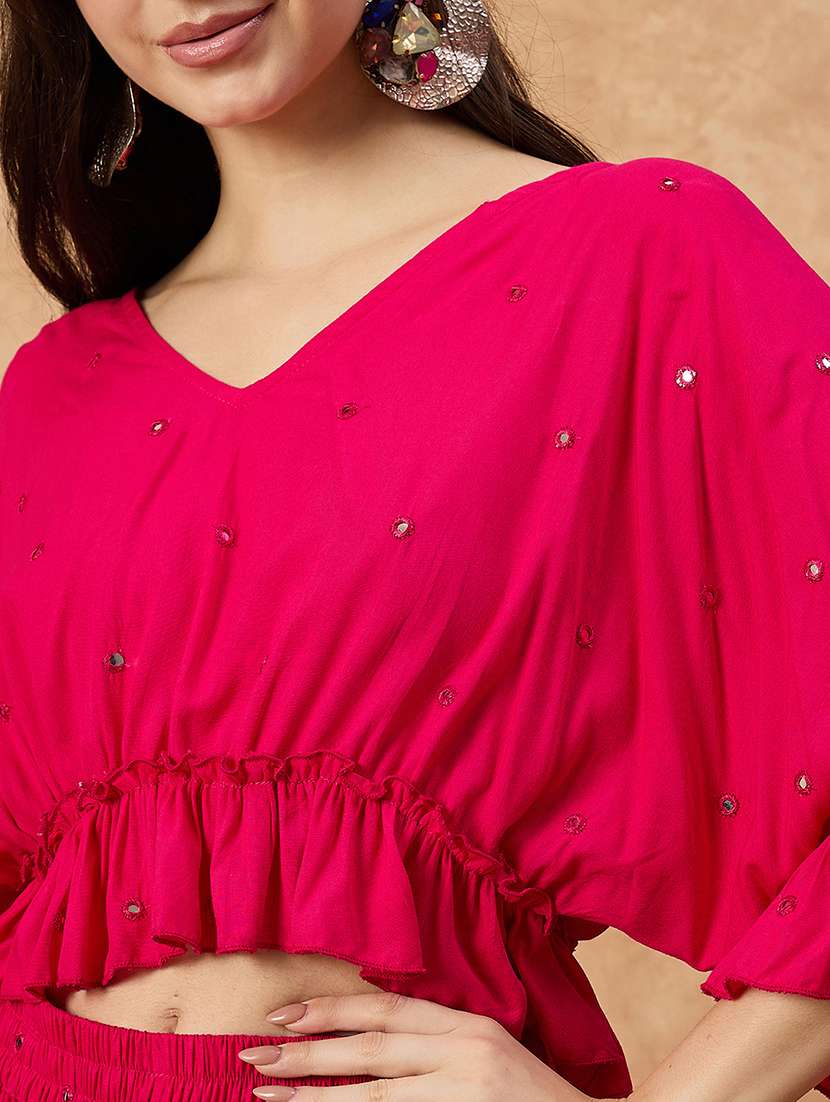 women solid with work skirt & top ethnic co-ord set - 22107693 - Standard Image - 4