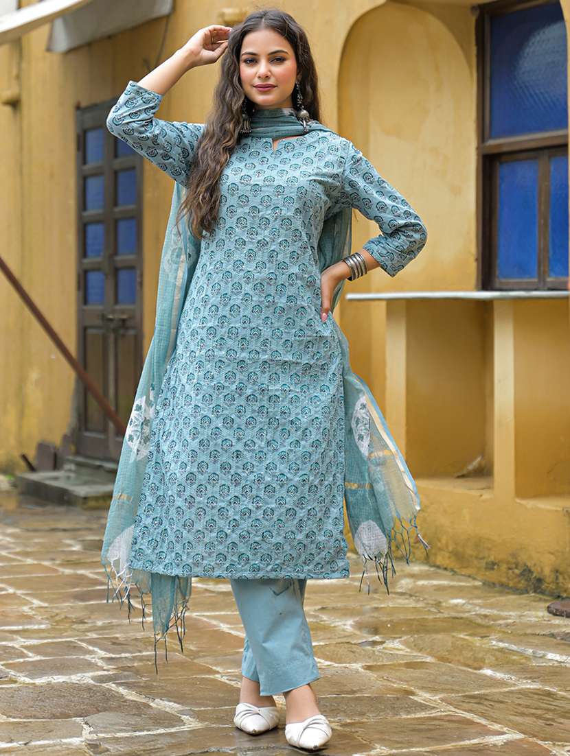 women floral printed three quarter sleeve kurta pant with dupatta set - 22107700 -  Standard Image - 1