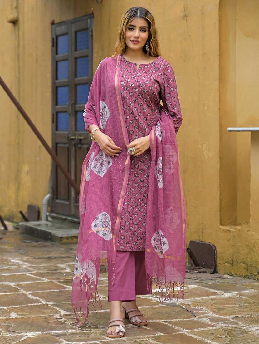 women floral printed three quarter sleeve kurta pant with dupatta set - 22107701 -  Standard Image - 1