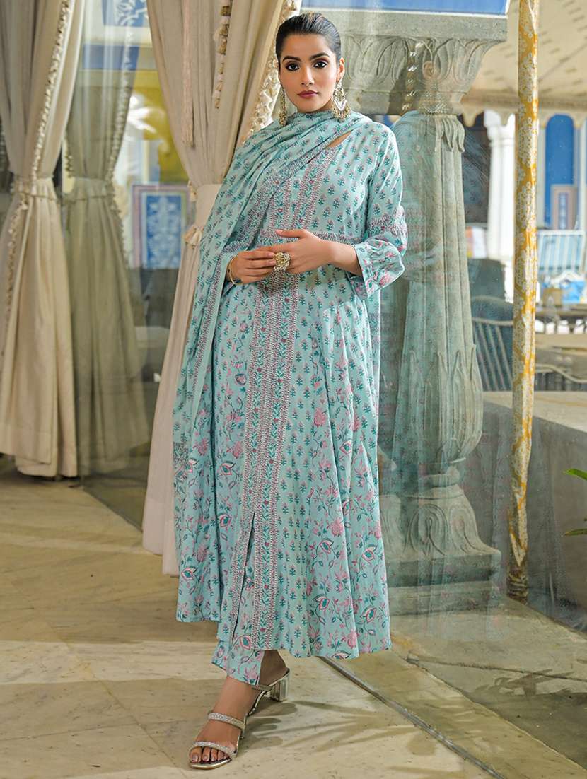 women floral three quarter sleeve kurta pant with dupatta set - 22107707 -  Standard Image - 1