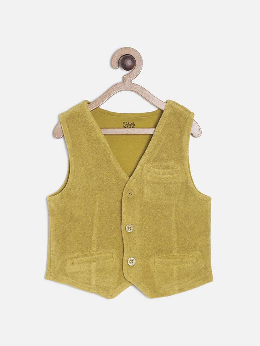 boys solid sleveeless waistcoat jacket