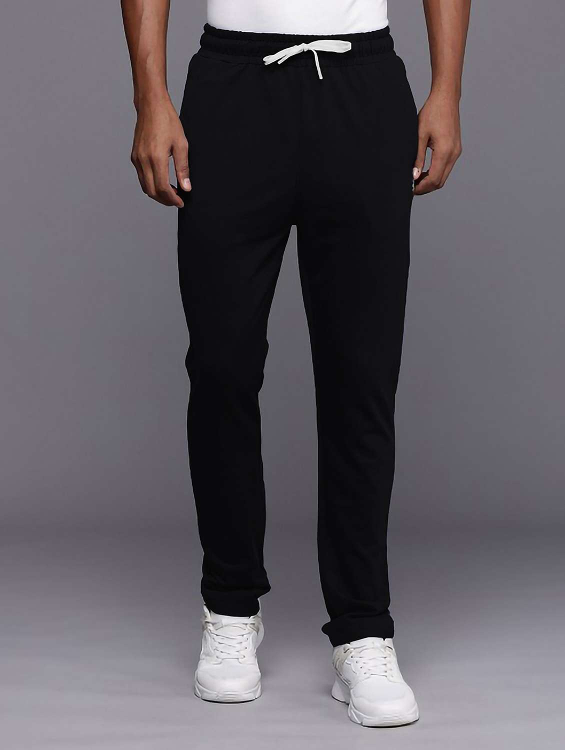 men solid mid rise full length track pant - 22107760 -  Standard Image - 1