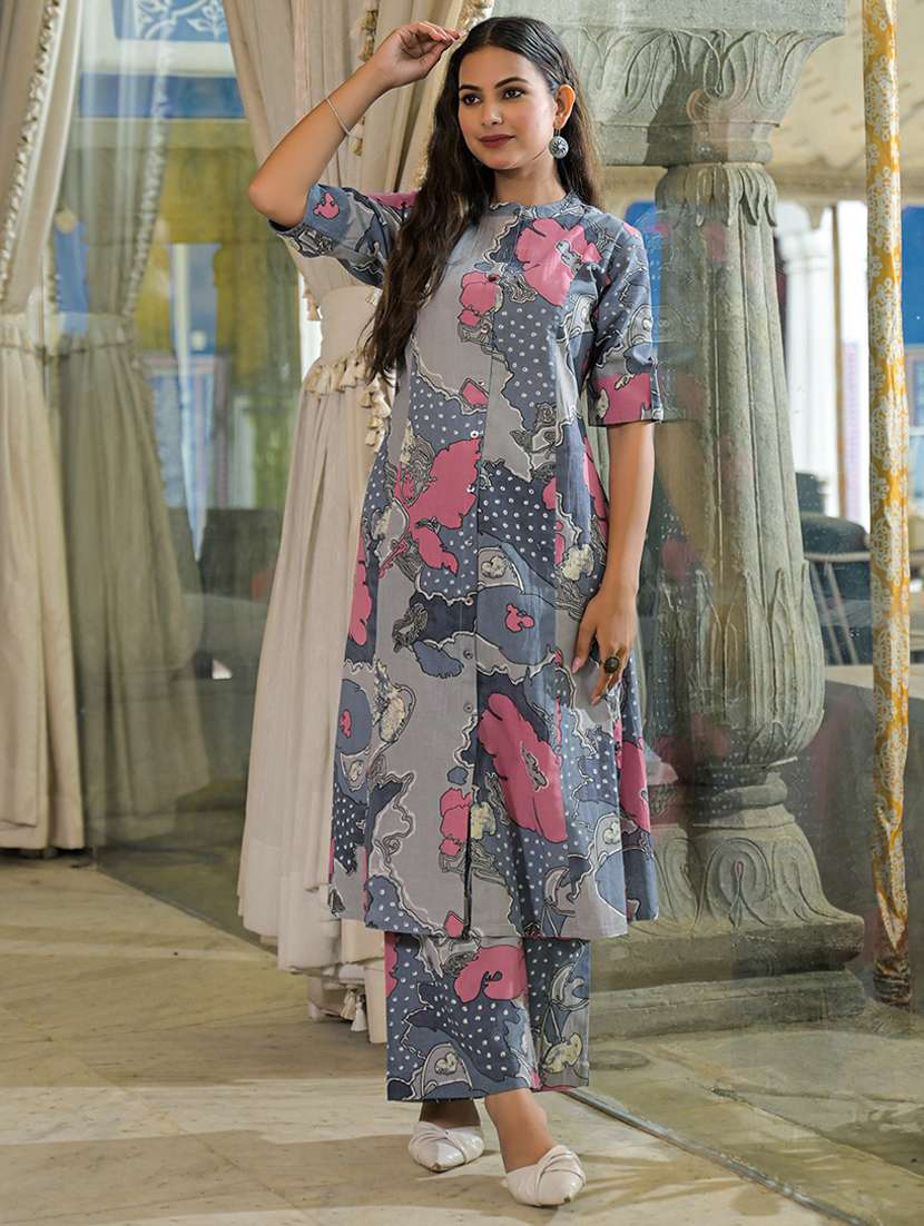 women printed roll up sleeve kurta pant set - 22107791 -  Standard Image - 1
