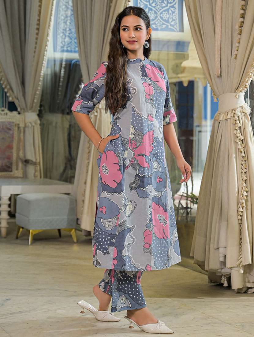 women printed roll up sleeve kurta pant set - 22107791 -  Standard Image - 4