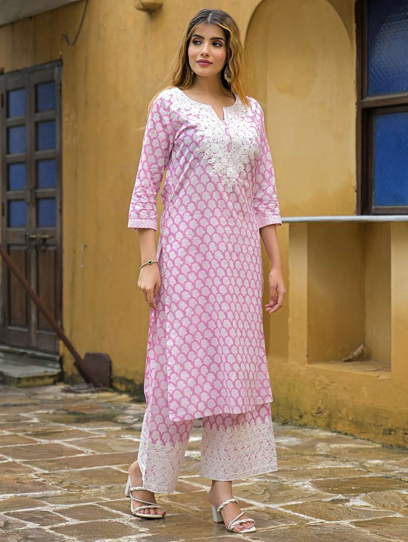 women floral printed three quarter sleeve kurta palazzo set - 22107792 -  Standard Image - 1
