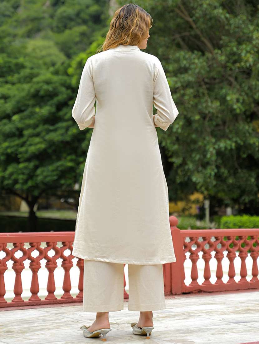 women embroidered three quarter sleeve kurta pant set - 22107796 -  Standard Image - 4